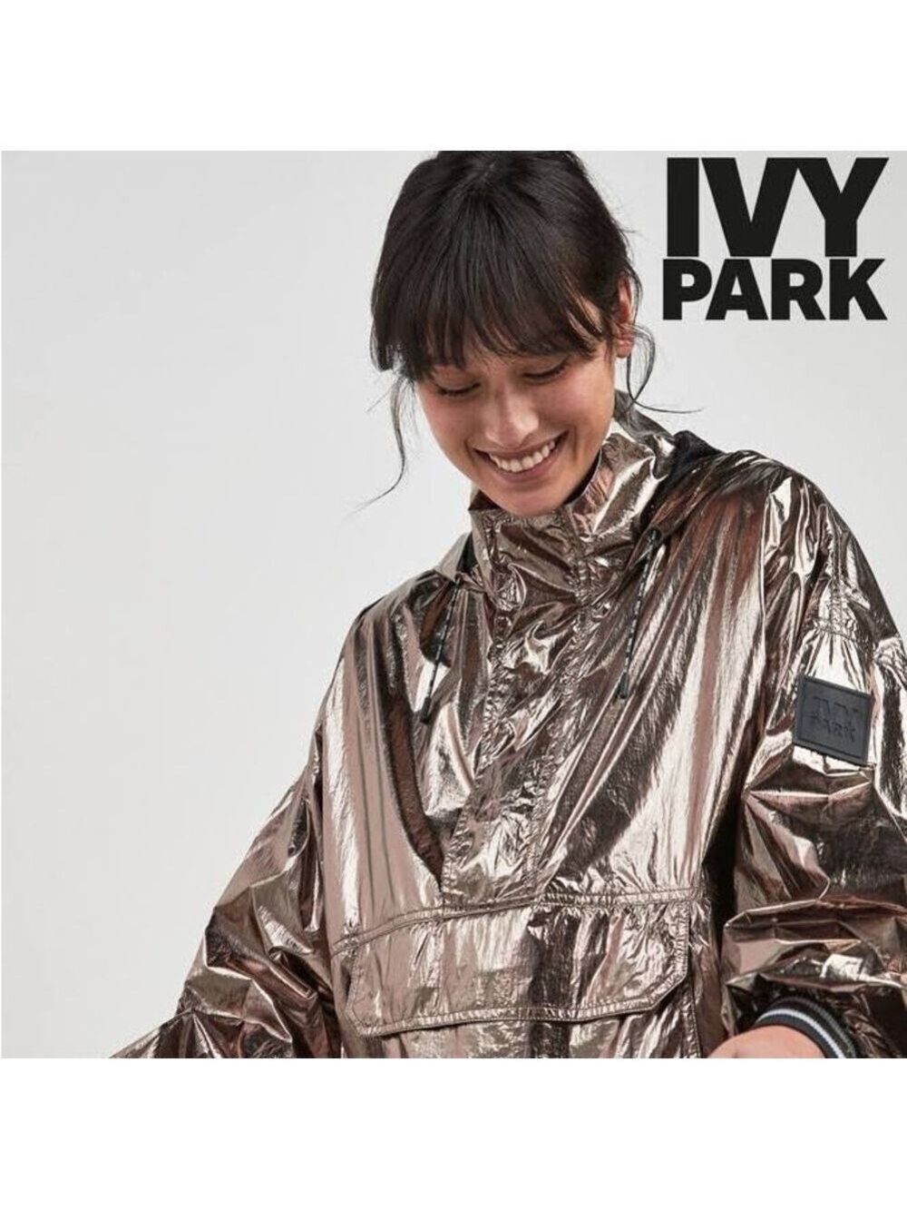 Ivy Park Women's Metallic Gold Hooded Pullover Track Jacket Size S Casual - Picture 6 of 7